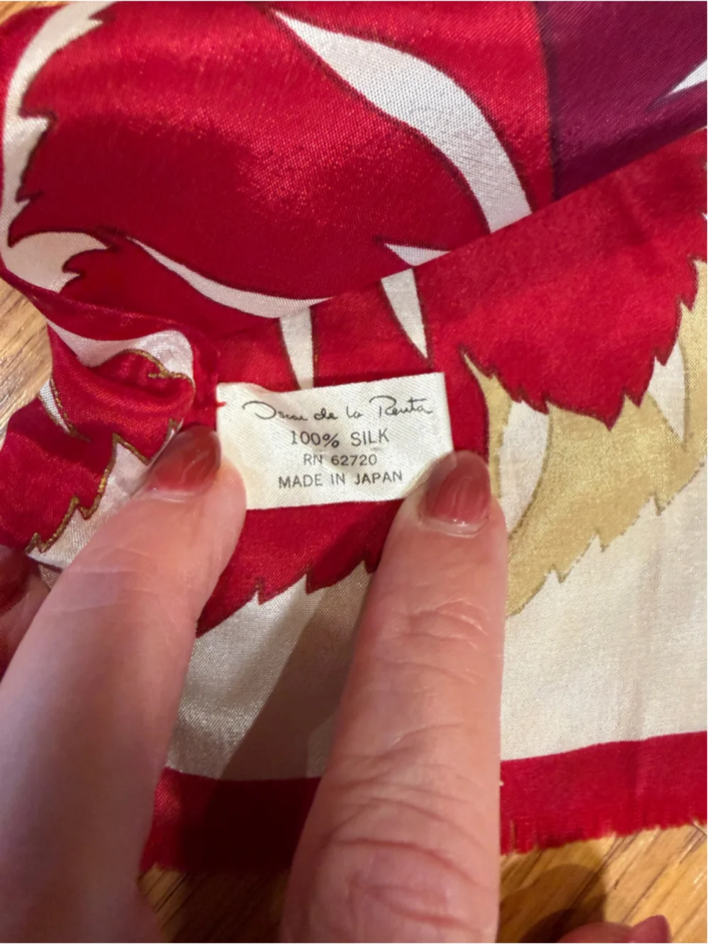Vintage Oscar de la Renta Silk Scarf White Red Floral